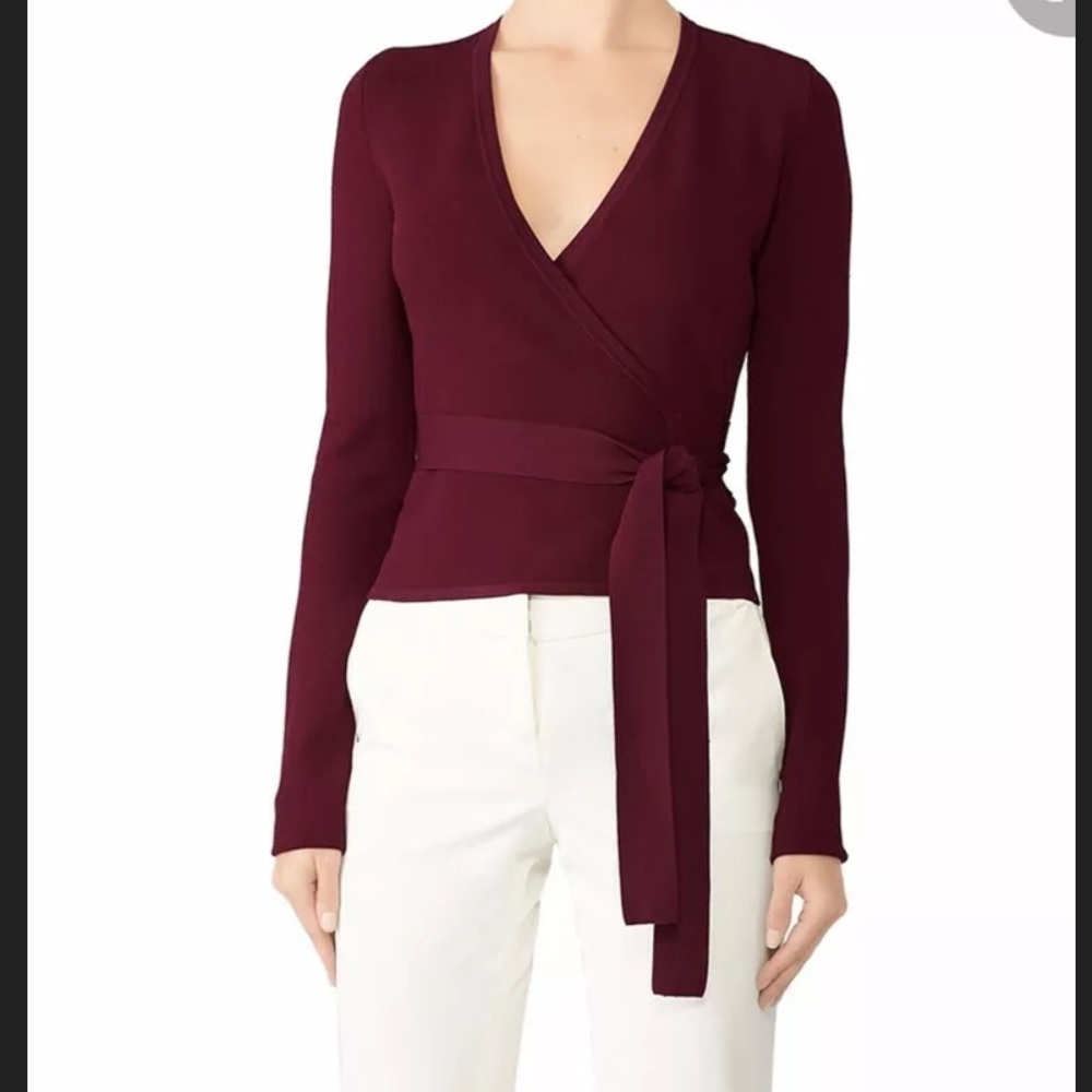 DVF Cabernet Burgundy Knit Wrap Top Size Small/S